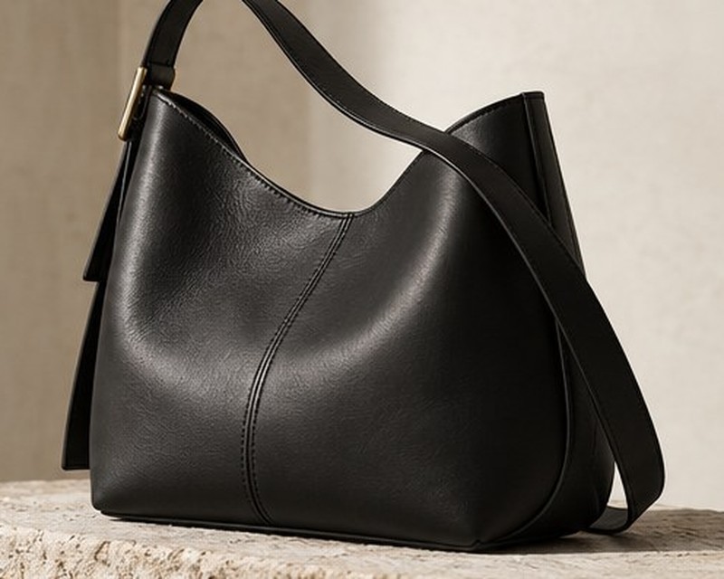 Concept product image of a black leather bag