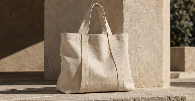 Illustrative campaign layout featuring a canvas tote